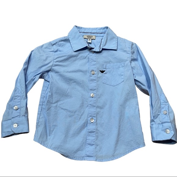 Armani Junior Other - Giorgio Armani Baby Toddler Boy Button Down Shirt Size 18M Blue Cotton EUC